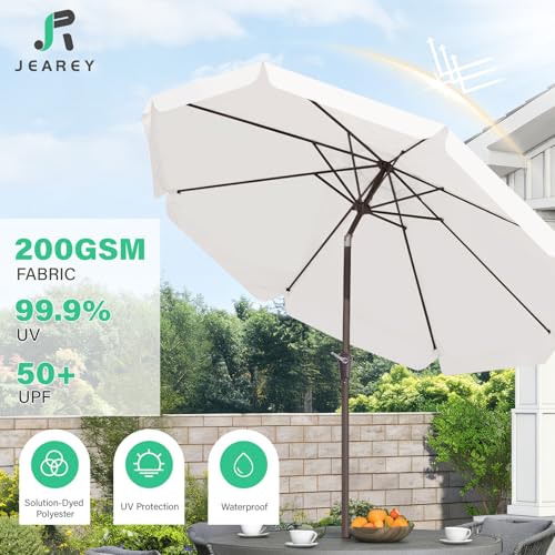 JEAREY 9 FT Patio Umbrella Outdoor, Table Umbrellas Market Umbrella w/Push Button Tilt/Crank, 8 Sturdy Ribs(Cream White)