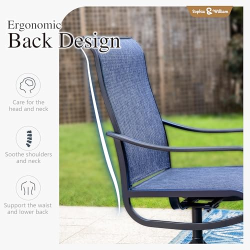 Sophia & William Outdoor Dining Set Patio Dining Set for 6 Outdoor Table and Chairs 7 Pieces Outdoor Patio Set with Swivel Patio Chairs 60"x 38" Metal Table for Garden Pool All Weather Blue