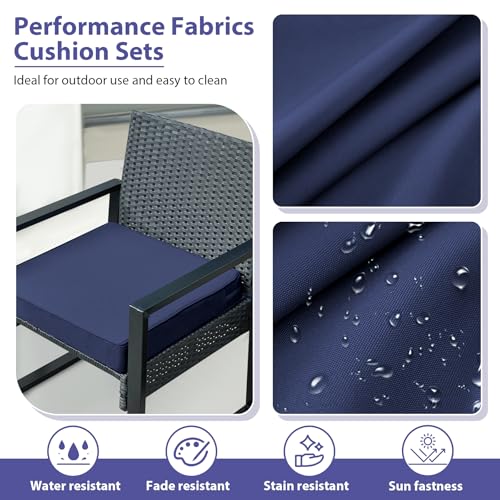 IPYNBAP Outdoor Chair Cushions Set of 4 -Waterproof Outdoor Seat Cushions for Patio Furniture, Patio Chair Cushion with Handle and Ties, Square Out Door Chair Pads,19" x 19" x 3", Navy Blue