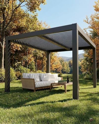 12X24FT All-Aluminum Louvered Pergola,Adjustable Louvered Roof,Reinforced Aluminum Frame,Integrated Drainage System,Hardtop Gazebo for Patio Deck