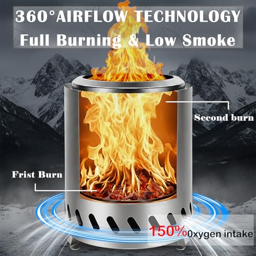 9.7 x 7.1 Inch Tabletop Fire Pit by AmazStove, Low Smoke Camping Stove for Outdoor Safe Burning Firepits, Fueled Pellets or Wood, Travel Bag Included (Silver, 9.7 x 7.1 INCH)