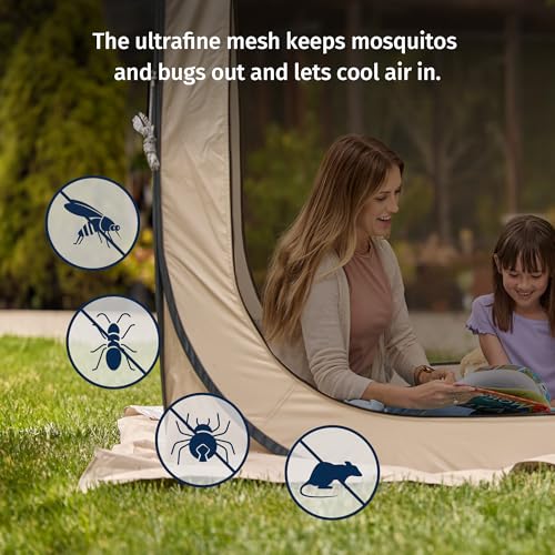 East Oak Pop up Screen Tent with Mosquito Netting, Portable Screen House Canopy Shelter, 10 x 10 FT Instant Screen Gazebo & UPF 50+ UV Protection for Patio, Backyard, Deck & Outdoor Activities, Beige