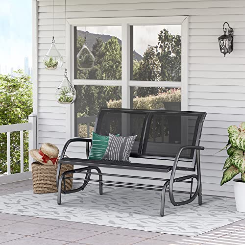 Outsunny 2-Person Outdoor Glider Bench, Patio Double Swing Rocking Chair Loveseat w/Powder Coated Steel Frame for Backyard Garden Porch, Black
