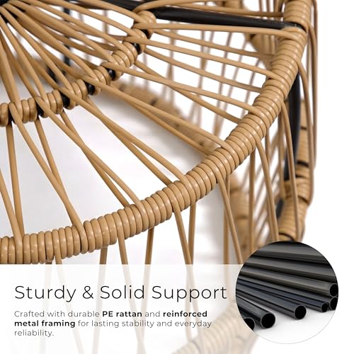 Furniture of America Ysar Boho Rattan Round Coffee Table Outdoor with Metal Frame, All-Weather and Rust Resistant, Handcrafted Coastal Furniture for Patio, Poolside, Garden, Yard, Black