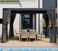 HAPPATIO Louvered Pergola 10‘ x13’ Outdoor, Aluminum Frame with Adjustable Rainproof Roof, Patio Pergola with Curtains and Mosquito Nets, Aluminum Frame for Patio, Backyard, Deck, Garden (Gray)