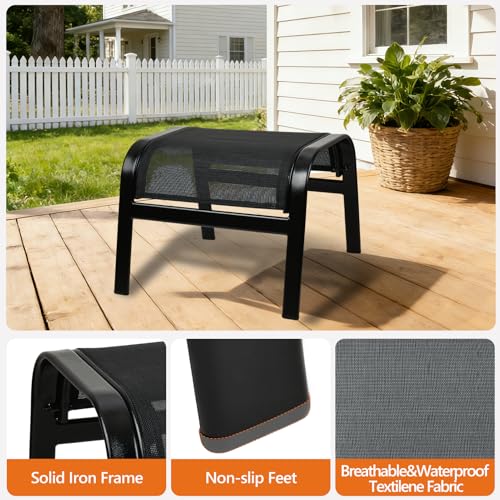 Deguifei Outdoor Ottoman Footrest Stool Assembled 2 Set Portable Footstools for Patio Garden Black