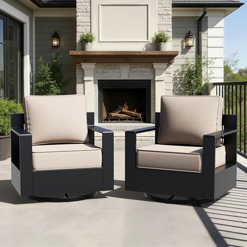 Qsoer Aluminum Patio Swivel Chair - Outdoor Swivel Rocking Chair with 6" Thick Removable Cushions, All-Weather Metal Frame, Deep Setting for Garden, Poolside and Porch