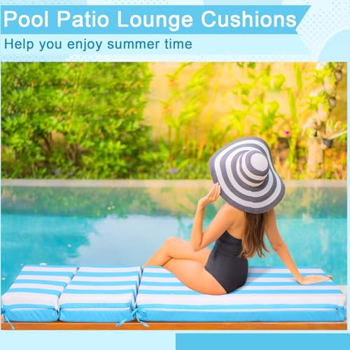 SmoothNovelty 1 Pcs Indoor Outdoor Chaise Lounge Cushions Sponge Bench Outdoor Furniture Chaise Cushions Patio Chair Furniture Replacement (Sky Blue and White Stripes)