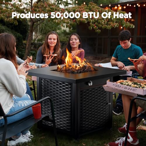 Ciays 32 Inch Propane Fire Pit, CSA-Listed Outdoor Gas Fire Pits 50,000 BTU Steel Fire Pit Table with Lid, Add Warmth and Ambience to Gatherings and Parties On Patio Deck Garden, Black,CIFPT4B