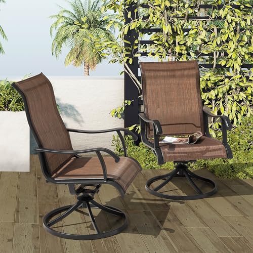 NUU GARDEN Patio Swivel Chair Set of 2, Outdoor Swivel Rocker Dining Chairs with All-Weather Textilene High Back and Metal Frame for Backyard Deck Lawn Garden, Brown