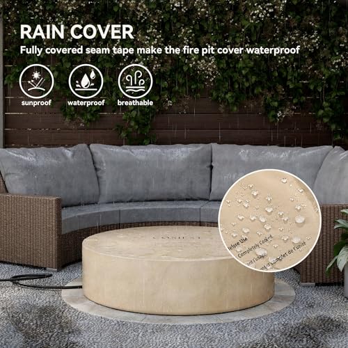 COSIEST 2-Piece Outdoor Propane Firepit Table Set w Tank Table, 42" Fire Table Certified, 50,000 BTU w Gray Round Base,Wind Guard and 16 inches Tank Side Table 20lb for Garden,Pool