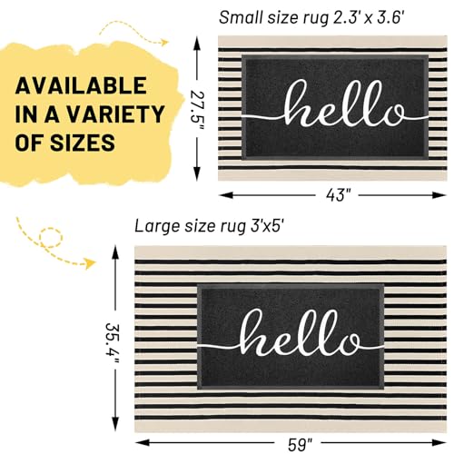 KILOCOCO Beige Striped Rug 3x5 Indoor Outdoor Rugs Front Door Rugs Hand Woven Cotton Washable Striped Layered Doormats for Front Porch/Kitchen/Farmhouse/Entryway/Patio