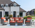 HOOOWOOO Wicker Patio Conversation Sets,6 Piece Outdoor Furniture Set with Swivel Rocking Chairs,All Weather Resistant Modern Outside Out Door Rattan Couch Chairs Side Table Set,Orange Red