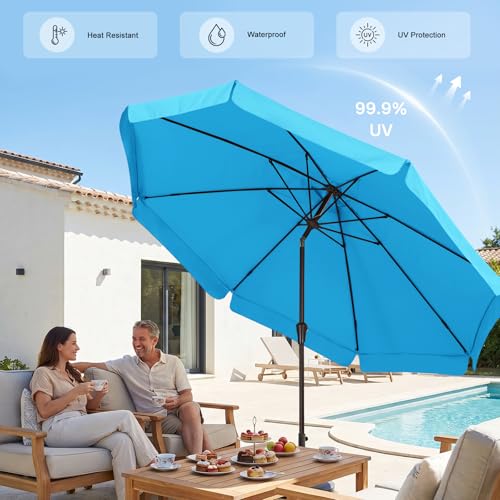 ABCCANOPY 9ft Scalloped Patio Umbrella, Outdoor Table Umbrella with Tilt and Crank, Fiberglass Ribs Deck Umbrella for Patio, Pool, Garden, Picnic (Turquoise)