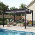 Polar Aurora 10'x12' Outdoor Pergola with Retractable Canopy, Patio Metal Heavy-Duty Gazebo Shelter for Backyard, Deck, Garden