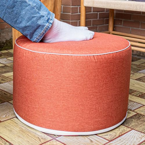 Outdoor Ottomans for Patio Pouf Waterproof Fade-Resistant Ottoman Foot Rest for Outdoor - Ottoman Chair Filled with High-Density All-in-One Foam, 20"D x 14"H Inches (Burnt Orange, Round)