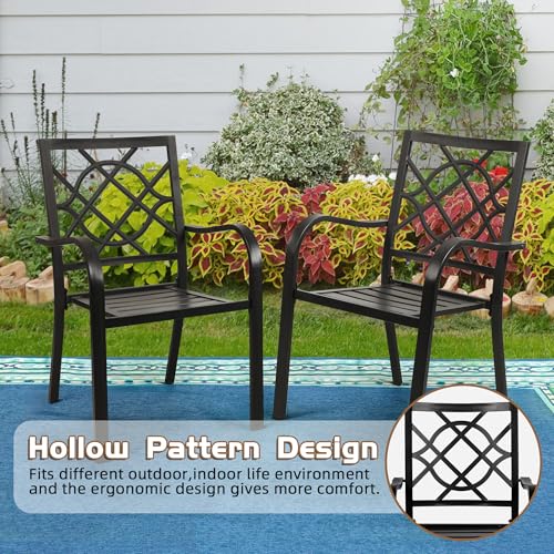 Incbruce 300lbs Patio Chairs Set of 4 Outdoor Dining Chairs, Metal Frame Stackable Patio Dining Chairs, Wrought Iron Black Outdoor Chair with Armrest for Garden, Poolside, Backyard