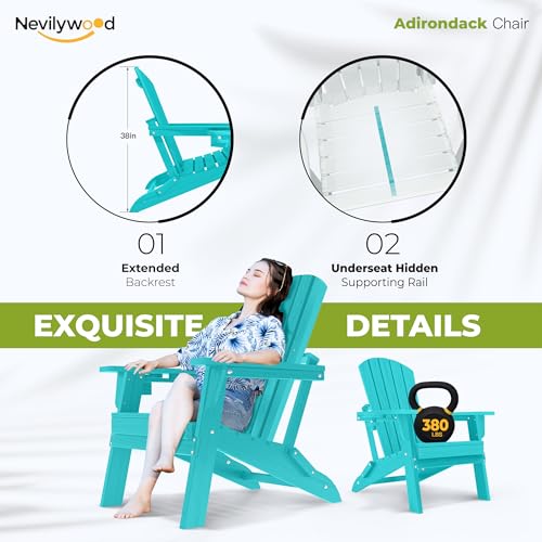 nevilywood HDPE Foldable Adirondack Chairs Set of 2, Waterproof All-Weather Outdoor Design, for Fire Pit, Patio & Beach, Aruba