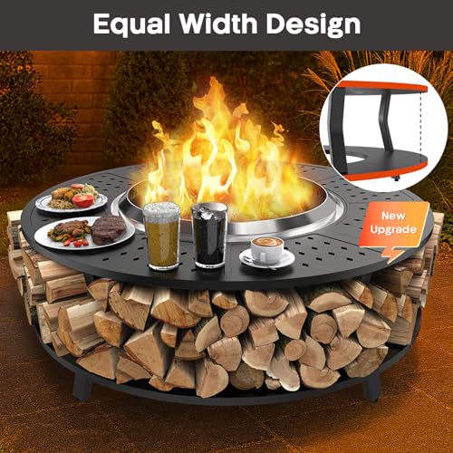 Uniflasy 48" Fire Pit Surround Tabletop for Solo Stove Yukon, Bonfire & Tiki, Portable Protective Barrier Equal Width Design with Firewood Storage Shelf for Safety & Extra Space, Outdoor FirePit Table
