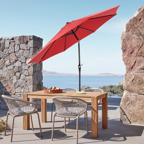 OLIXIS 9ft Patio Umbrella with Tilt and Crank Button & 8 Sturdy Ribs Waterproof, 9 feet Patio Table Umbrella Perfect for Poolside, Terrace, Beach and Outdoor Restaurant, Red