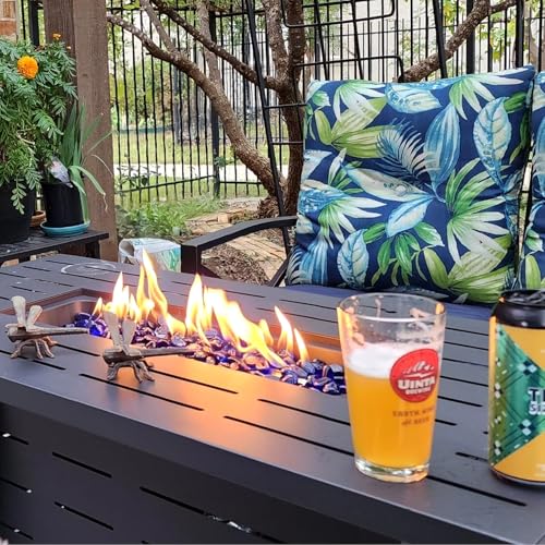 R.W.Flame 43-Inch Propane Fire Pit Table, 50,000 BTU Outdoor Gas Firepit with Waterproof Cover, Glass Stones, Removable Lid, Cup Holders, 2-in-1 Fire Table for Patio, Backyard, Garden, Black