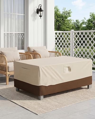 Vailge Rectangular/Oval Patio Table Cover, Heavy Duty and Waterproof Outdoor Lawn Patio Furniture Covers, X-Large Beige & Brown