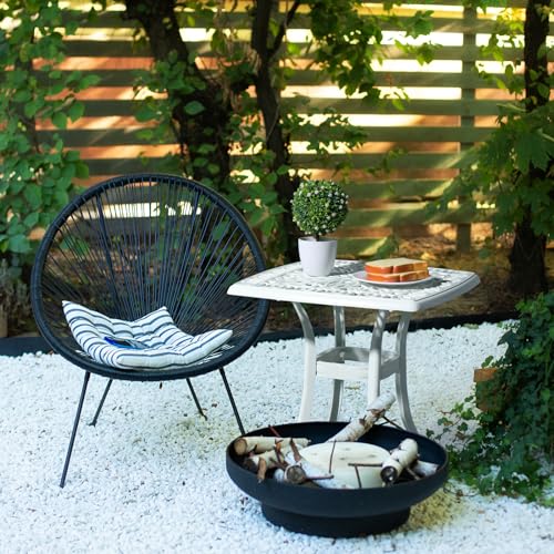 VINGLI 21" Cast Aluminum All Weather Round Patio Coffee Table Porch Bistro End Table (White)