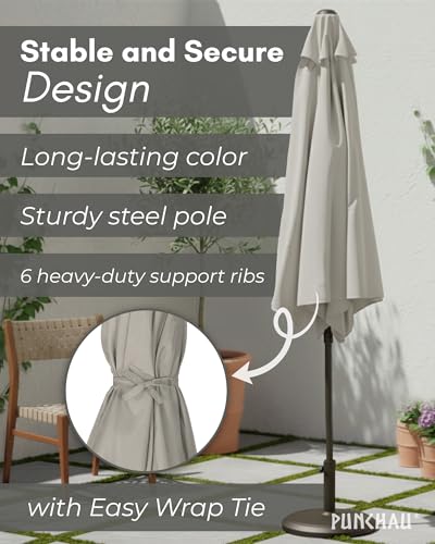 Punchau 6 Ft Outdoor Patio Umbrella - Outdoor Umbrella for Patio, Pool, Table, Garden, Deck, & Beach - Easy Open/Close Crank and Push Button Tilt Adjustment - Beige Market Umbrellas