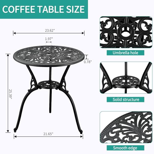 ZOTORUN 3-Piece Outdoor Bistro Set Cast Aluminum Patio bar Set with Umbrella Hole, Balcony, Backyard(Black, Butterfly)