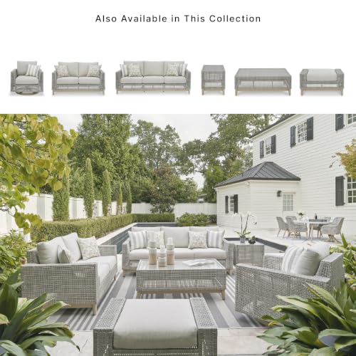 Signature Design by Ashley Seton Creek Cottage Nuvella Weather Resistant Fabric Outdoor Sofa with Cushion and 4 Throw Pillows, Light Brown & Light Gray