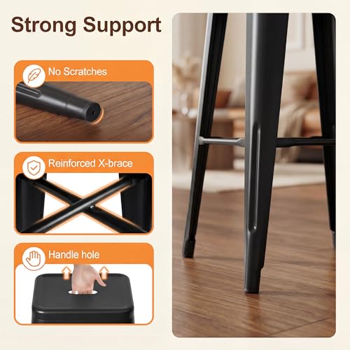Shahoo 30 Inches Metal Bar Stools Counter Height Stackable Backless Stools, Industrial Patio Stools Indoor Outdoor Metal Kitchen Stools Set of 4 (Black)