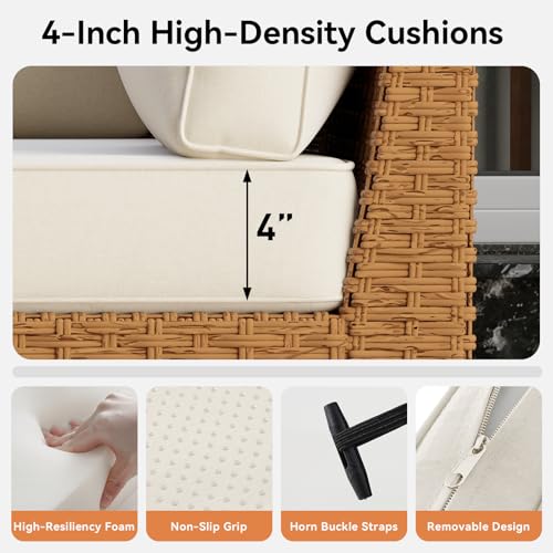Aoxun 7-Piece Patio Furniture Set, Wicker Outdoor Furniture with Water Resistant Thick Cushions, Patio Conversation Set Outdoor Sectional Sofa with Coffee Table for Backyard Poolside, Beige