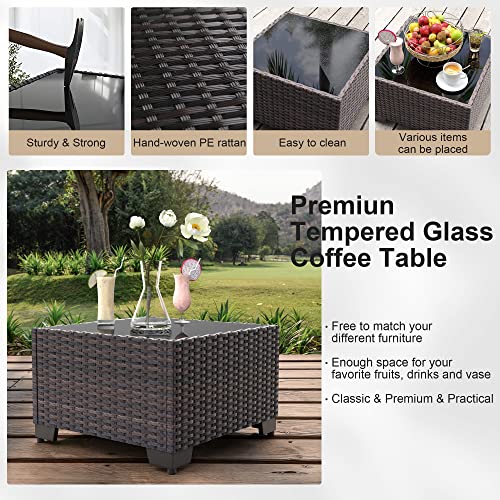 Grezone Patio Furniture Set 7 Piece Outdoor Wicker Sectional Sofa - All Weather PE Rattan Couch Conversation Set with Cushion & Glass Top Table for Backyard Deck Porch,Beige