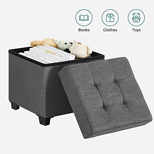 SONGMICS Storage Ottoman, Small Ottoman Foot Rest with Legs, 15 x 15 x 15.7 Inches Foot Stool, Load up to 660 lb, for Living Room, Bedroom, Dorm, Dark Gray ULSF14GYZ