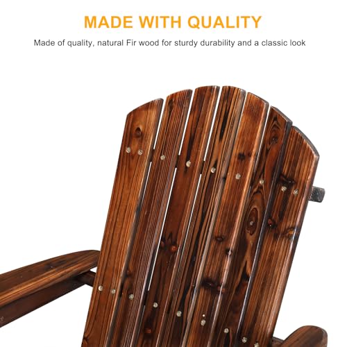 Outvita Folding Adirondack Chair Set of 2, 350LBS Solid Wood Garden Chair Weather Resistant, Outdoor Wooden Accent Furniture Fire Pit Lounge Chairs for Garden, Yard, Patio, Lawn, Carbonized