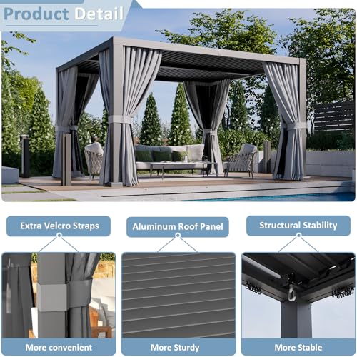 Aoxun Louvered Pergola 12' x 14' Aluminum Outdoor Pergola with Independent Adjustable Roofs, Curtains and Netting, Built-in Drainage System for Patios & Backyards, Rust Resistant Frame