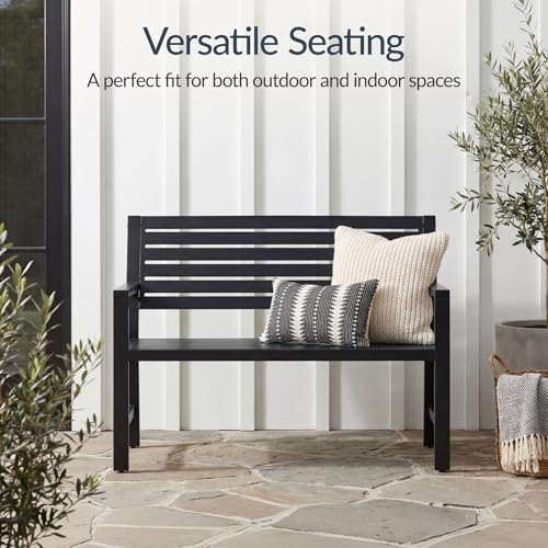 Best Choice Products Outdoor Metal Bench Patio Garden Bench, Heavy Duty 790lb Capacity, Steel Slatted Seat Porch Bench with Armrests, Weather Resistant Park Bench