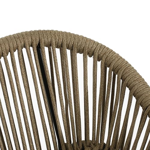 Christopher Knight Home Outdoor Patio Rope Weave Iron Barstools, Powder Coated Iron Frame Barstools, Black Brown, Set of 2