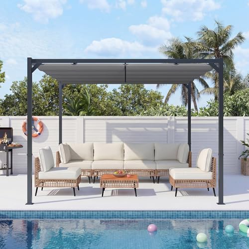 LAUSAINT HOME 10' x 10' Outdoor Retractable Pergola, Heavy-Duty Aluminum Pergola with Sun Shade Canopy for Garden, Backyard, Deck, Porch, Grey