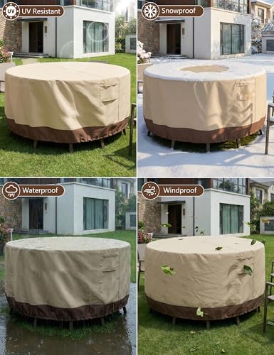 Patio Furniture Covers Waterproof, Outdoor Furniture Covers Waterproof Windproof with Padded Handles, Heavy Duty 600D Oxford Outdoor Table Chair Set Cover