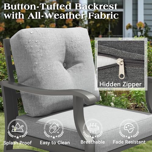 Mvpipi 7 Piece Aluminum Patio Conversation Set, Outdoor Metal Furniture Set w/Rocking Swivel Chairs, 3-Seat Sofa, Ottomans and Coffee Side Table, 5" Thickened Cushions for Backyard, Poolside, Gray