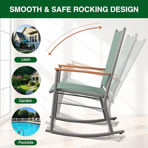Shintenchi 2 Pcs Outdoor Rocking Chairs Set,Upgraded High Back Patio Rocking Chairs Set,Breathable Textilene Fabric Rocking Chair for Porch,Patio,Garden,Balcony(Green)