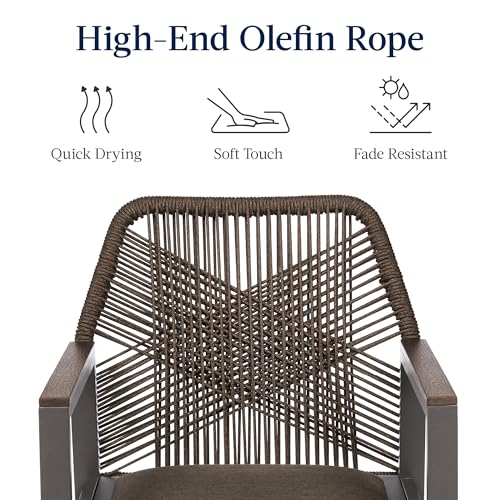 Best Choice Products Outdoor Bar Stools Set of 2, Bar Height, 360° Swivel Aluminum Frame, All-Weather Woven Rope Chair Design w/Armrests - Brown/Mocha