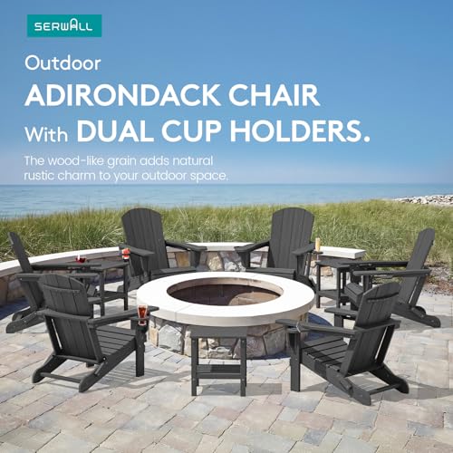 SERWALL Foldable Adirondack Chair Set of 2, HDPE Adirondack Chair with Wood-Texture-Gray
