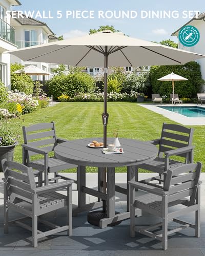 SERWALL 5-Piece Patio Dining Sets, HDPE Outdoor Table and Chairs Furniture Set, 45" Round Dining Table and 4 Dining Chairs, Gray