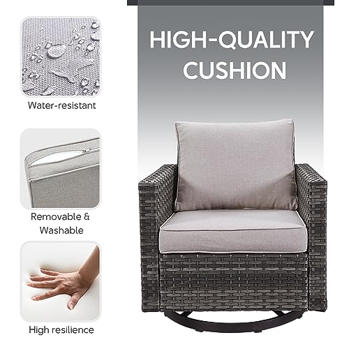 Artfurniz 5 Piece Wicker Patio Furniture Set - Outdoor Swivel Rocker Chairs Set with 3 Seat Sofa and Ottomans, Small Patio Conversation Sets Proch Furniture for Balcony Deck - Grey/Beige