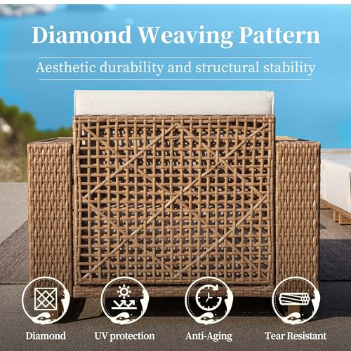 SUNSHINE VALLEY Patio Sectional Furniture, Outdoor Yellow Rattan Wicker Sofa with 10''Ultra-Thick Cushions, L Shaped Modular Patio Conversation Set, Low Profile Lawn Garden Backyard Couch Set