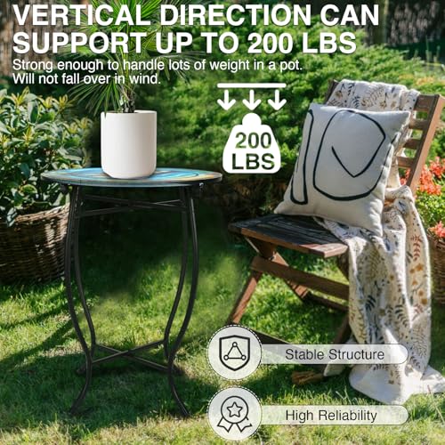 Fashion&cool Patio Side Table, 14 Inch Weather Resistant Metal Side Table, Small Round Outdoor End Table Accent Side Table for Patio Yard Porch Balcony Garden Bedside Plant Stand Indoor Outdoor
