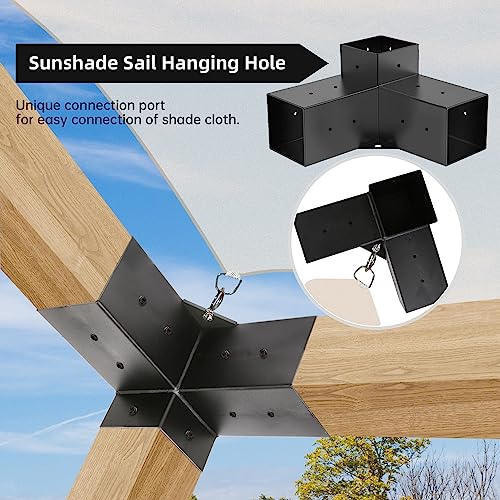 Grehitk Pergola Kit, Pergola Brackets 3-Way Right Angle Corner Bracket Woodworks DIY Post Base Kit, Wooden Beams for Gazebos Patio Pergolas Log Cabin
