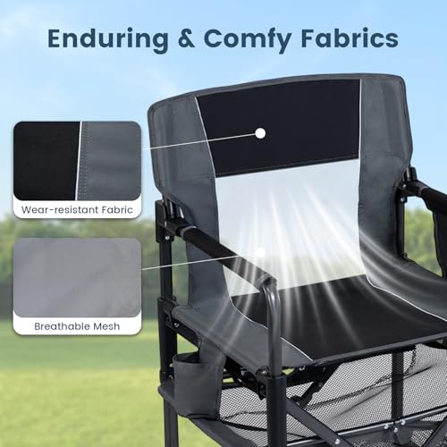 COSTWAY Heavy Duty Outdoor Camping Chair for Adults, Portable Folding Lawn Chair with Cup Holder, Side Pocket, Bottle Opener, Mesh Storage Shelf, Sturdy Metal Frame for Hiking, Fishing (2,Black)